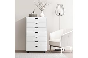 NEWBULIG Drawer Chest Storage Organizer, Mobile File Cabinet Wood Dresser Printer Stand for Home Office Study, 7-Layers, White