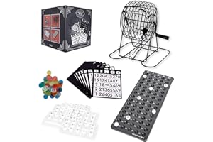 SUNNY DAYS ENTERTAINMENT Elbow Room Games Rolling Cage Bingo Set, Includes Numbered Balls, Reusable Bingo Cards, Markers, Sturdy Metal Roll Cage, and Plastic Number Holder, Perfect for Family Game Nights and Parties
