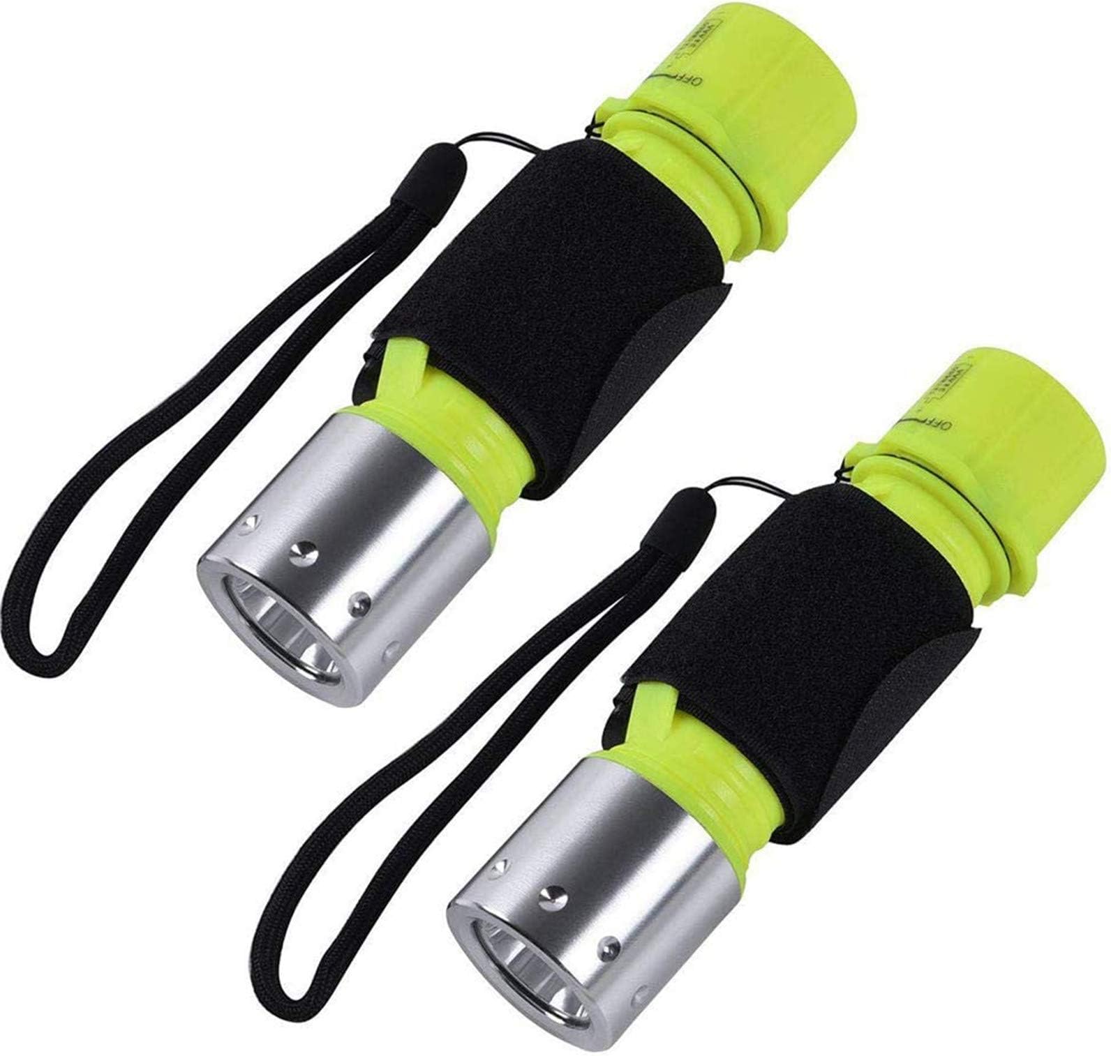 Diving Light Submarine Scuba Flashlight with Battery Dive Light Waterproof Underwater Torch for Scuba Diving, Night Snorkeling (Pack 2)