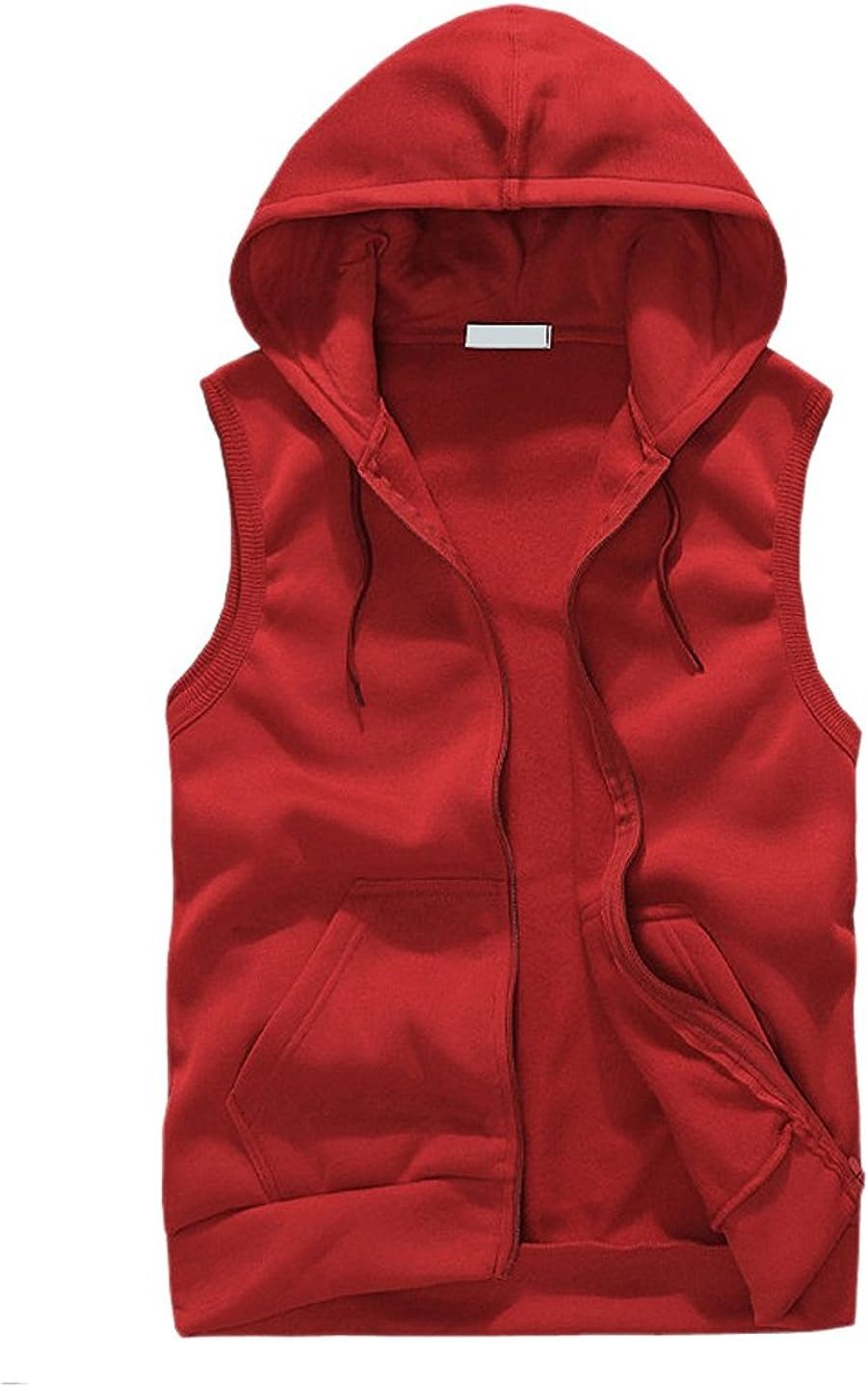 red sleeveless hoodie mens