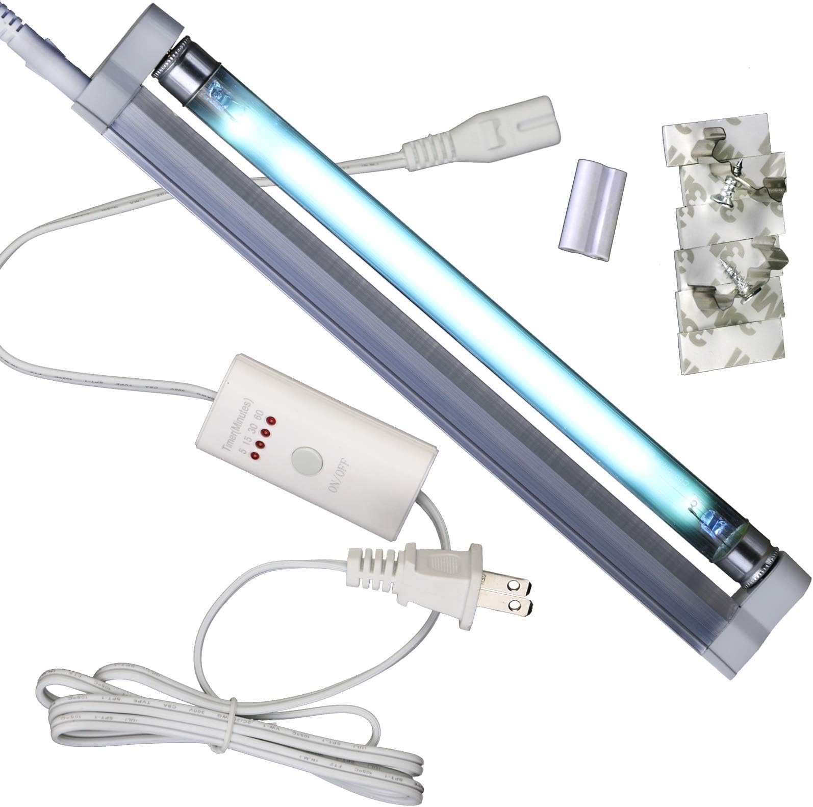 UV Germicidal Light 8W Liner Clean UVC Bulb for up tp 100 sp.ft.Room with 5ft Cord and Plaug Timer Control (Ozone Free)