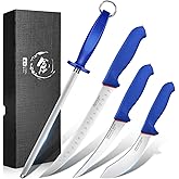 DRAGON RIOT 4 Piece Butcher Knife Set Brisket Trimming Set Include 6" Boning Knife, 6" Skinning Knife, 10" Butcher Breaking Knife and 10" Sharpening Steel