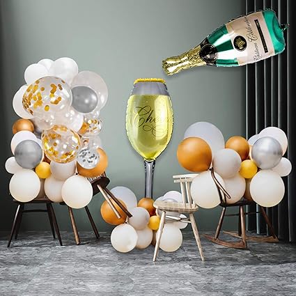 Amazon Com Large Champagne Bottle Balloons Kit Silver Gold