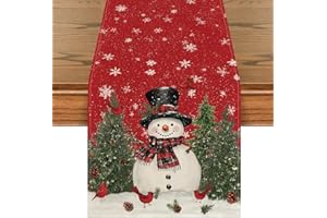 Artoid Mode Snowman Christmas Birds Trees Table Runner, Seasonal Winter Xmas Holiday Kitchen Dining Table Decoration for Indoor Outdoor Home Party Decor 13 x 72 Inch
