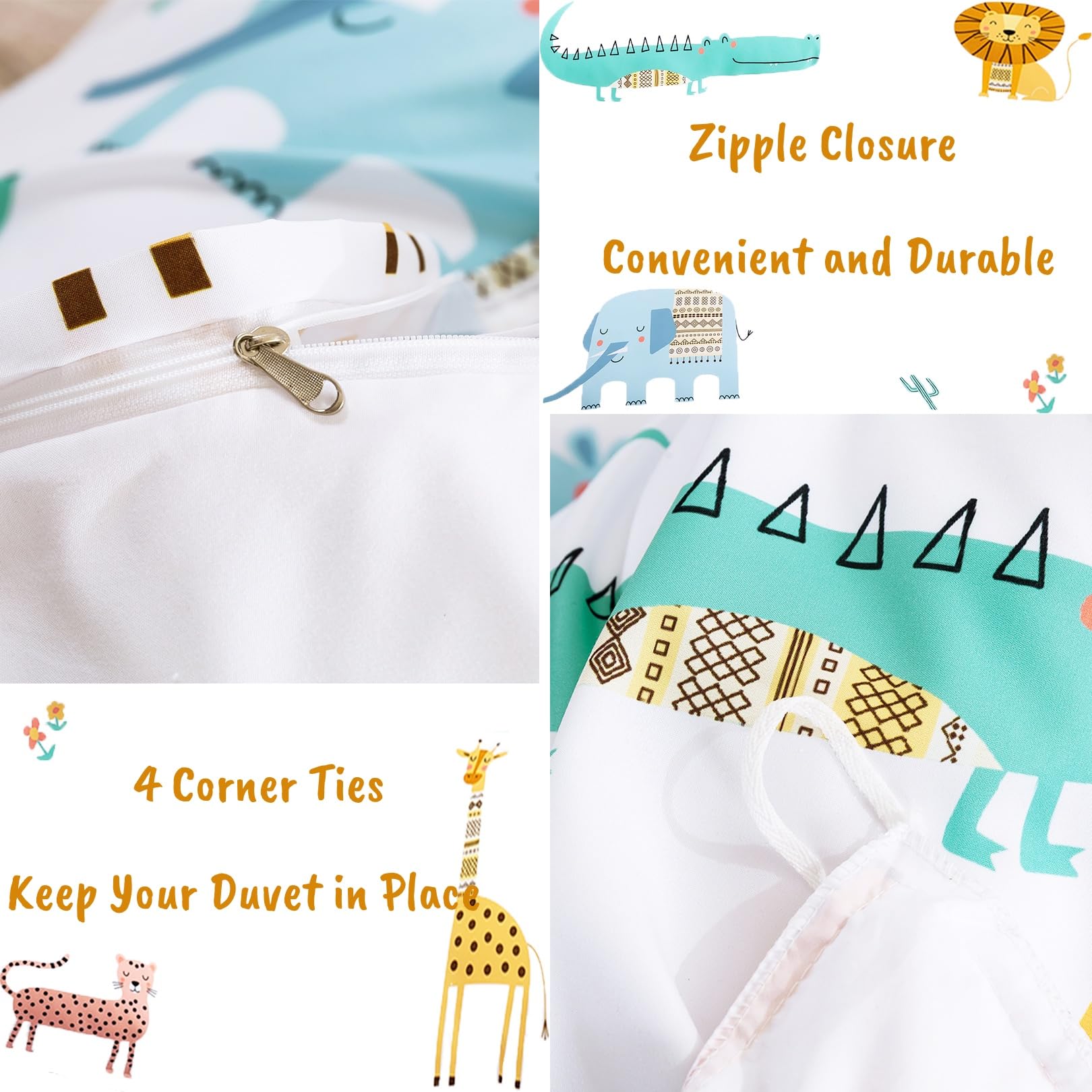 BESTDESIL Animal Cartoon Kids Duvet Cover Set Twin Size, 3 Piece Soft Lion Printed Microfiber Comforter Cover with Pillow Sham Zipper Closure, Comforter Not Included,Twin