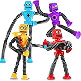 Robot Sensory Toys Stocking Stuffer For Kid Boys Year Old Ages 3 4 5 6 7 8 9 10(4PCS), Suction Autism Toy Pop Tube Fidget Toy