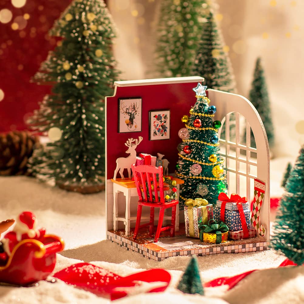 DIY Miniature Dollhouse Kit Bring Furniture 3D Wooden Model Toy with Led Light 1:24 Scale Creative Room Christmas Birthday Gift (Christmas Limit)