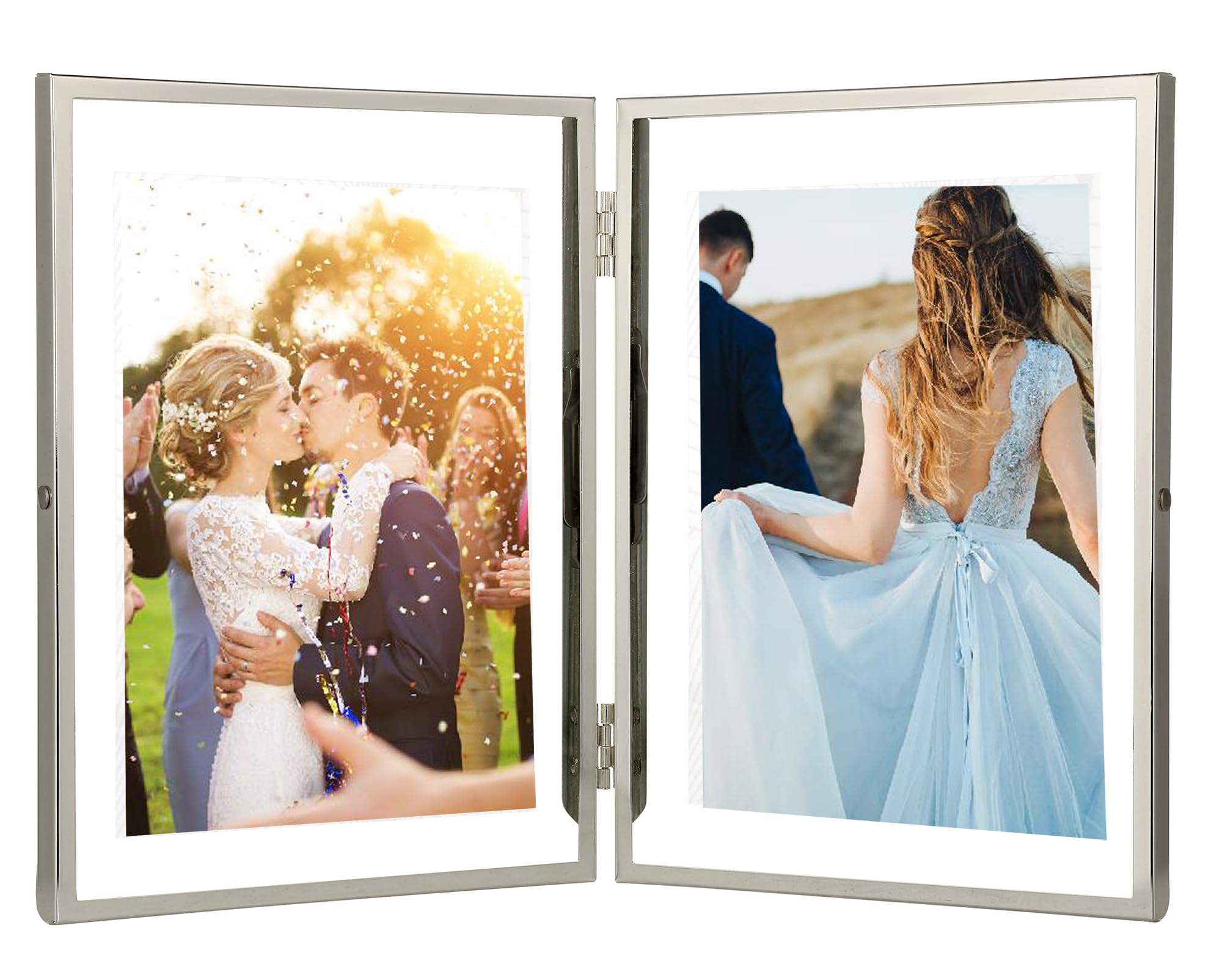 Photo 1 of YiPinYin Silver 5x7''Double Floating Frame For Photo Sizes 3.5x 5'',4x6'',Metal Photo Frames 5x7''For Counter Shelf Display,Gift Choice for Wedding,Christmas,Birthady,Home or Office Decor.