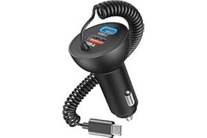 POWER-7 90W iPhone 17/17 Pro Max/Air Car Charger Fast Charging, 3-Port USB C Fast Car Charger Cigarette Lighter Adapter & 4FT USB-C Coiled Cable for iPhone 17/Air/17 Pro /16/15 Pro Max/Plus, iPad, Android