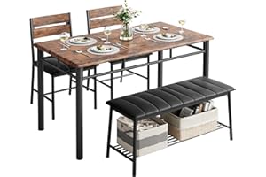 IRONCK Dining Table Set for 4, Kitchen Table with Upholstered Bench and 2 Chairs, Kitchen Table and Chairs Set for Small Space, Apartment, Rustic Brown