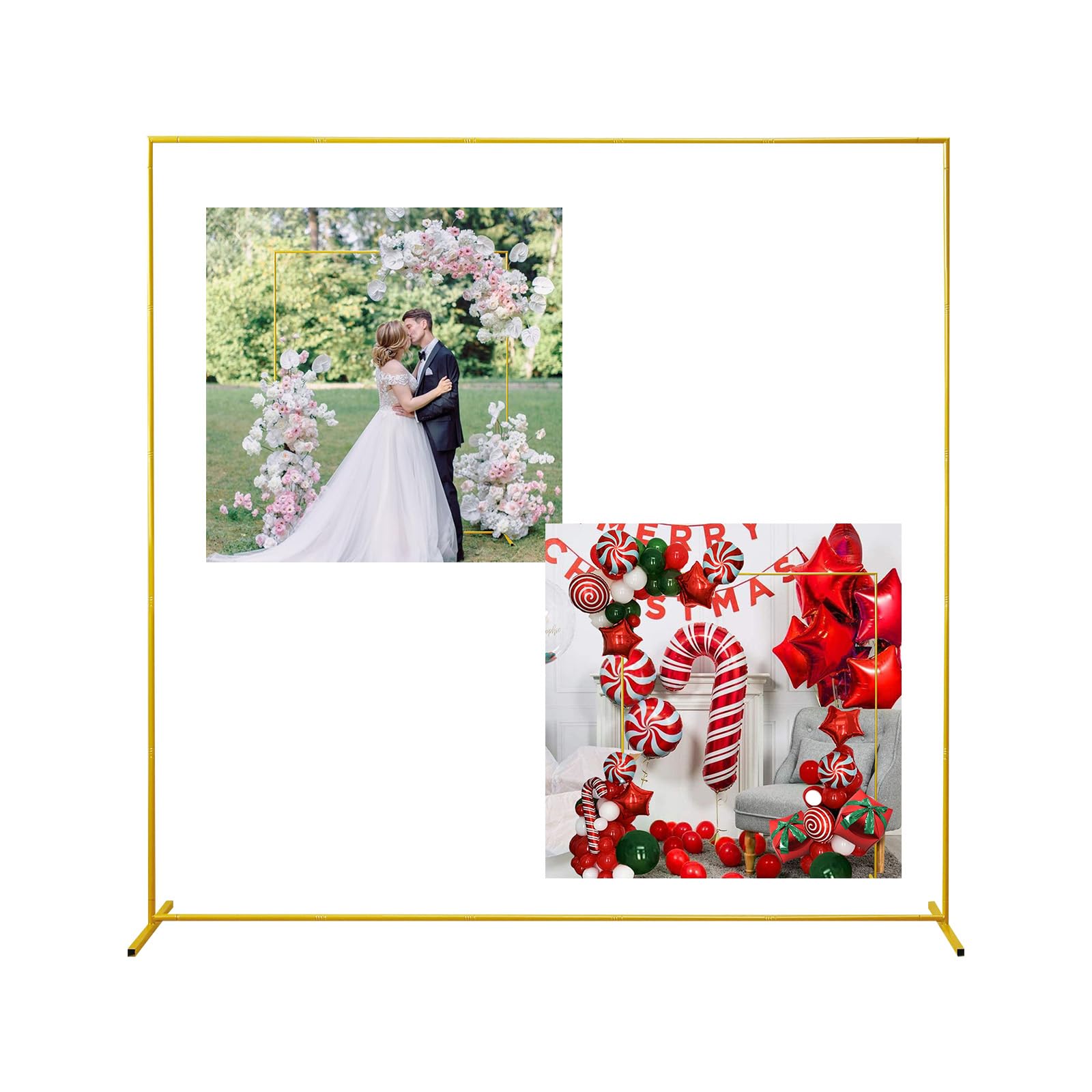 Photo 1 of SPRITE DISPLAY Gold Wedding Arch Backdrop Stand, 6.6FT*6.6FT Square Balloon and Flower Metal Aluminum Frame for Ceremony, Anniversary, Party, Baby Shower Photo Booth Decoration.