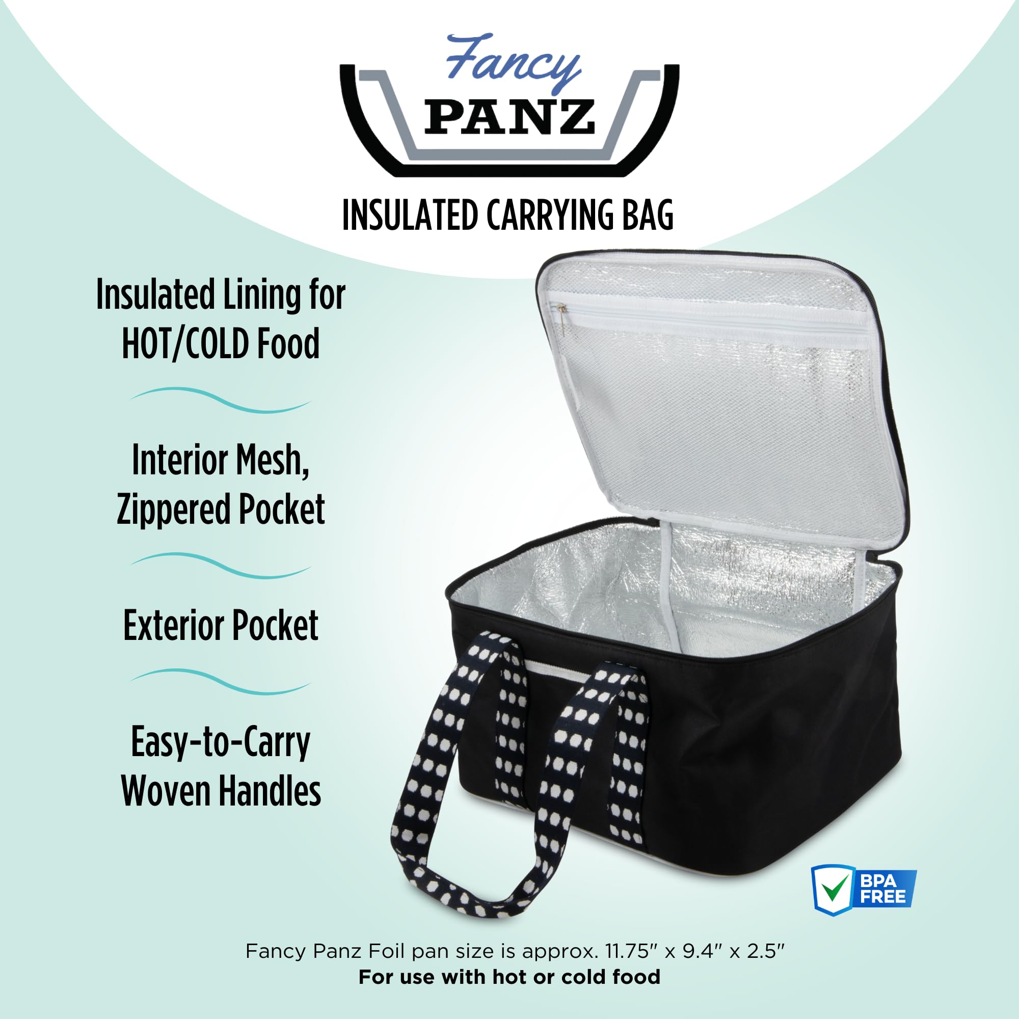 Fancy Panz - Black Insulated Casserole Carrier Bag - Insulated Thermal Bags for Hot & Cold Food Holds 2 Standard Size Fancy Panz - 2 Pockets - Food Container - Hosting Essentials