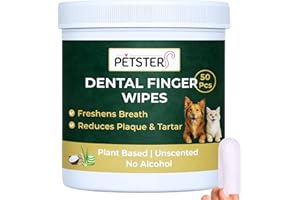 Petsters Dog Dental Wipes & Cat Dental Wipes – No Rinse Teeth Cleaning Finger Wipes, Helps Reduce Plaque & Tartar, Freshens B