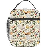 VODRM Retro Book Lunch Box for Kids,Flower Insulated Bag for Student,Library Reusable Thermal Insulation Cooler Tote Bags for School Work Picnic Camping Outdoor Gifts (Vintage Books and Floral)