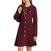 GRACE KARIN Girls Sweater Fall Dress Long Sleeve Knit Button Front Pleated A-Line Casual Winter Midi Dresses 5-14Y