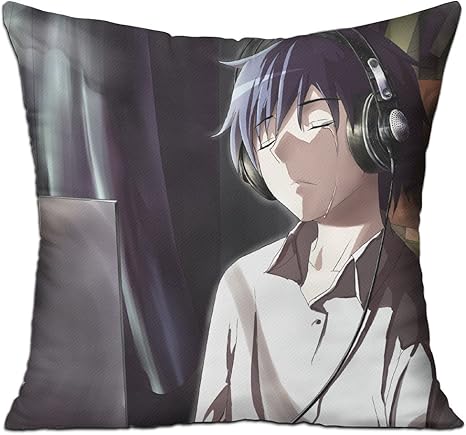 Guy Anime Computer Tears Sadness Room Square Throw Pillows For