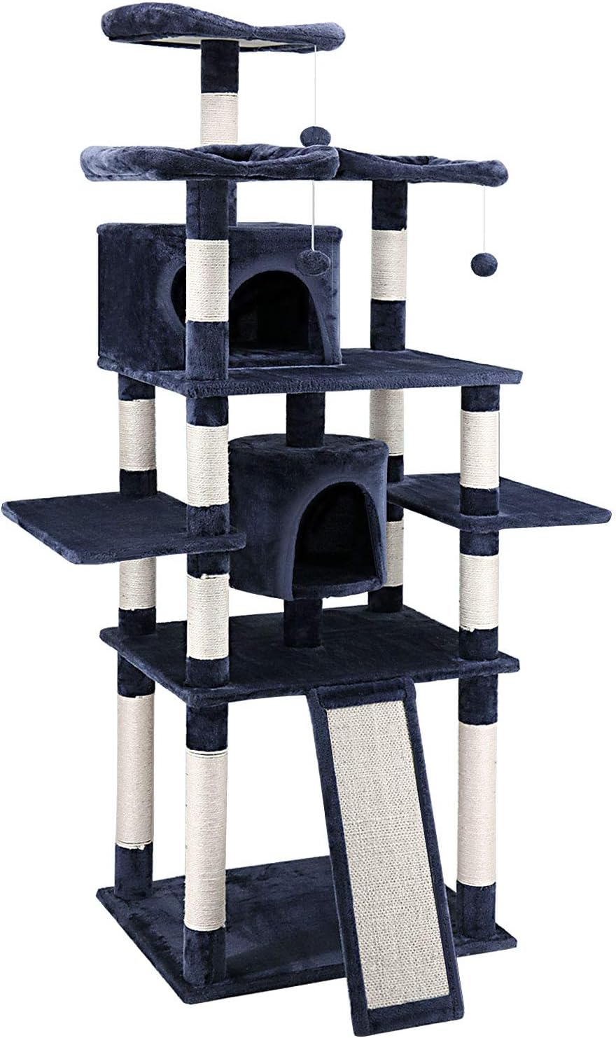 ScratchMe 67 inch Cat Tree Tower with Hammock & Scratching Post, Navy Blue : Pet Supplies