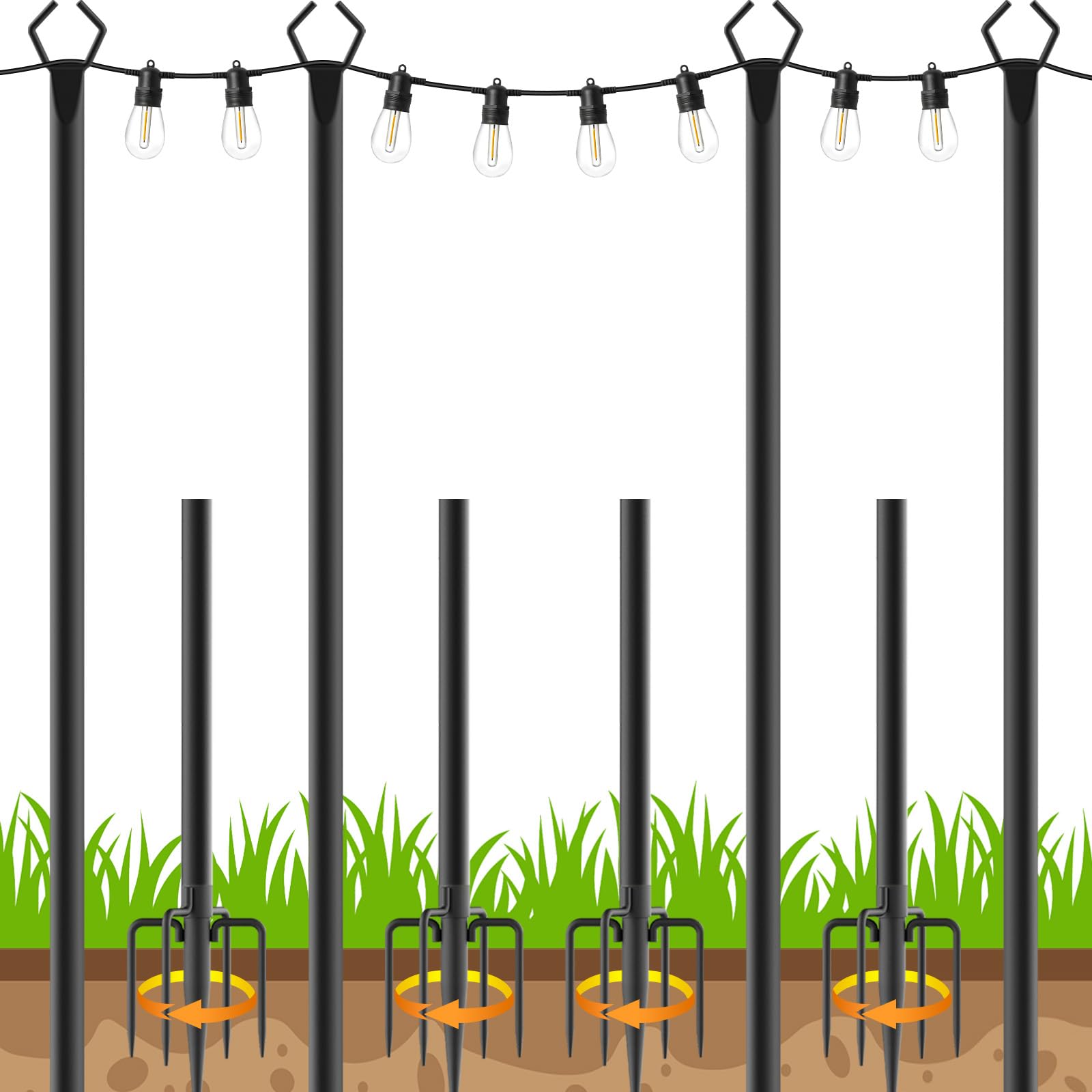 Photo 1 of 4 Pack 10 FT String Light Poles,Metal with Fork Lights Poles for Outdoor String Light, Rustproof Heavy Duty for Outside Garden,Patio,Wedding,Backyard,Deck,Party