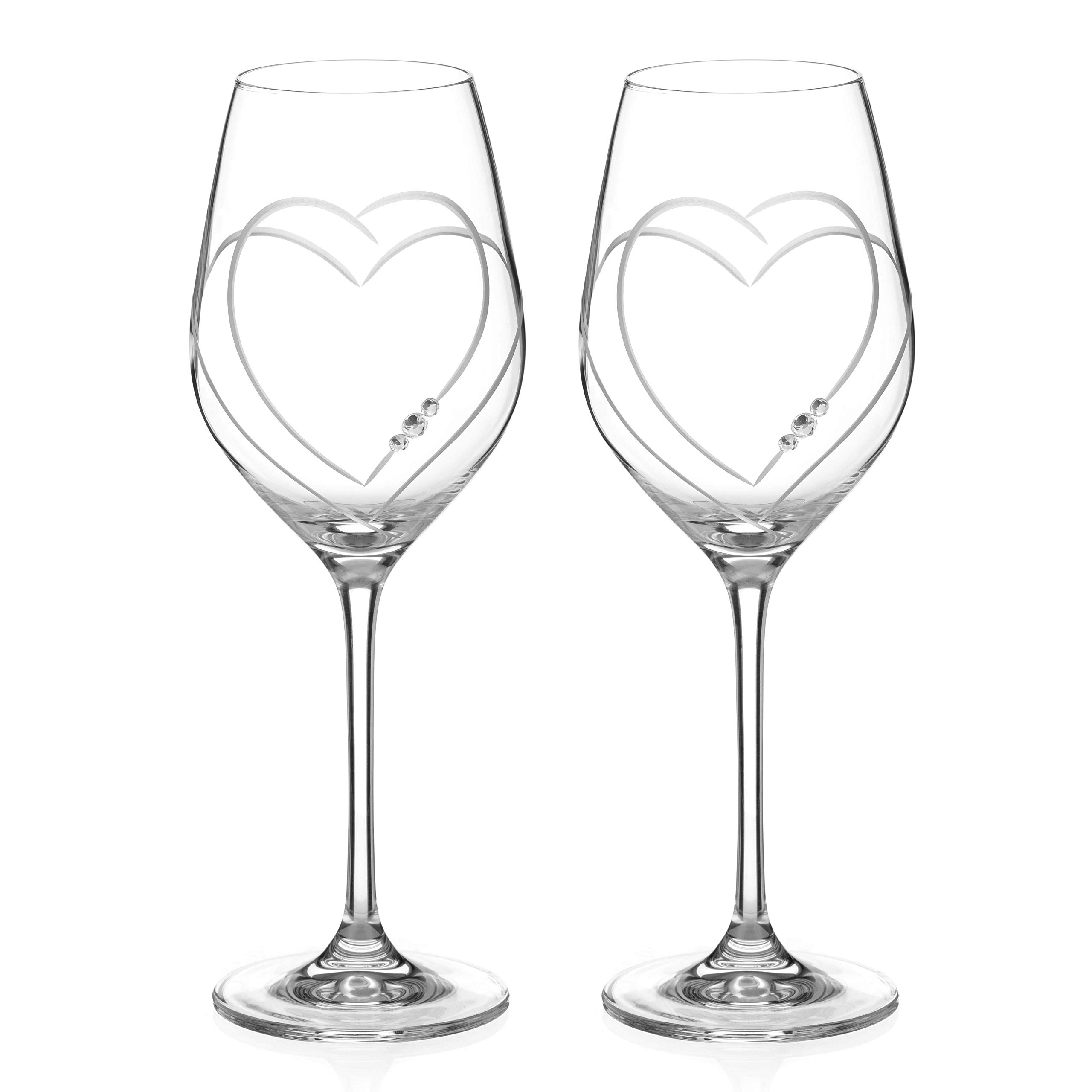 DIAMANTE Swarovski Wine Glasses Pair - ‘Toast Heart’- Embellished with Swarovski Crystals – Set of 2 in Gift Box