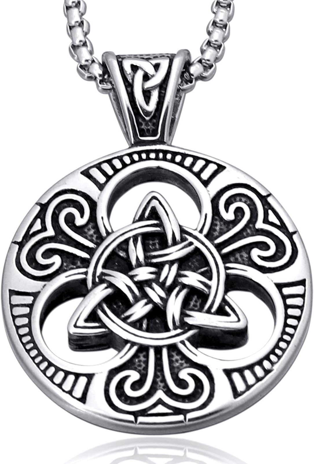 Celtic Knot Necklace for Men,Stainless Steel Magic Double Side Solid Heavy Pendant with Chain