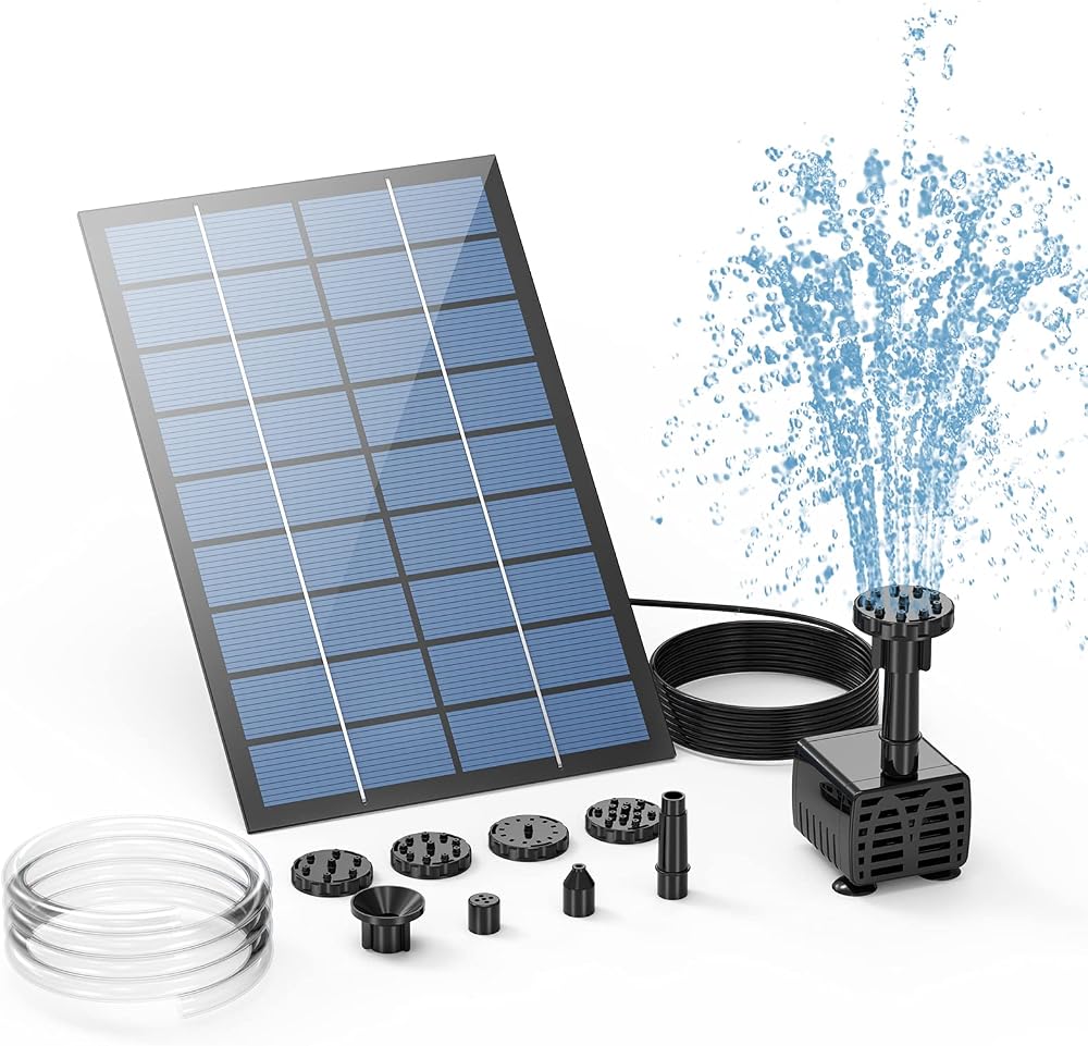 AISITIN 2.5W Solar Fountain Pump Kit with 6 Nozzles Clear Hose Pond Bird Bath