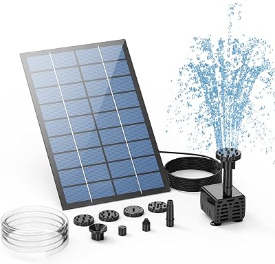 AISITIN 2.5W Solar Fountain Pump Kit with 6 Nozzles Clear Hose Pond Bird Bath