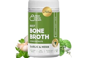 BEST BONE BROTH Premium Beef Bone Broth Concentrate Garlic Herb Flavour - Grass Fed, Pasture Raised Cattle - Healthier Skin &