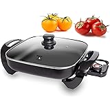 Ultimate Nonstick Electric Skillet 12" Square Aluminum Stamping Fry Pan With 2 Layers Of Non-Stick Interior Coating | Adjusta