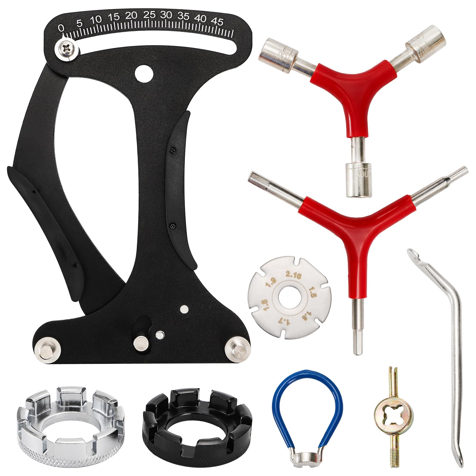 Photo 1 of Suwimut 8 Pieces Bicycle Spoke Tension Meter Wrench Repair Tool Set, Adjustment Bike Bicycle Spoke Indicator Tensiometer Wrench, Portable Wheel Repairing Tool for Bike Repair