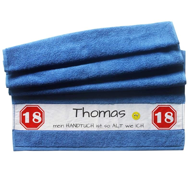 Witziges Handtuch Blau Mit Name Und Zahl Zum Geburtstag 18 30 40 50 Amazon De Handmade