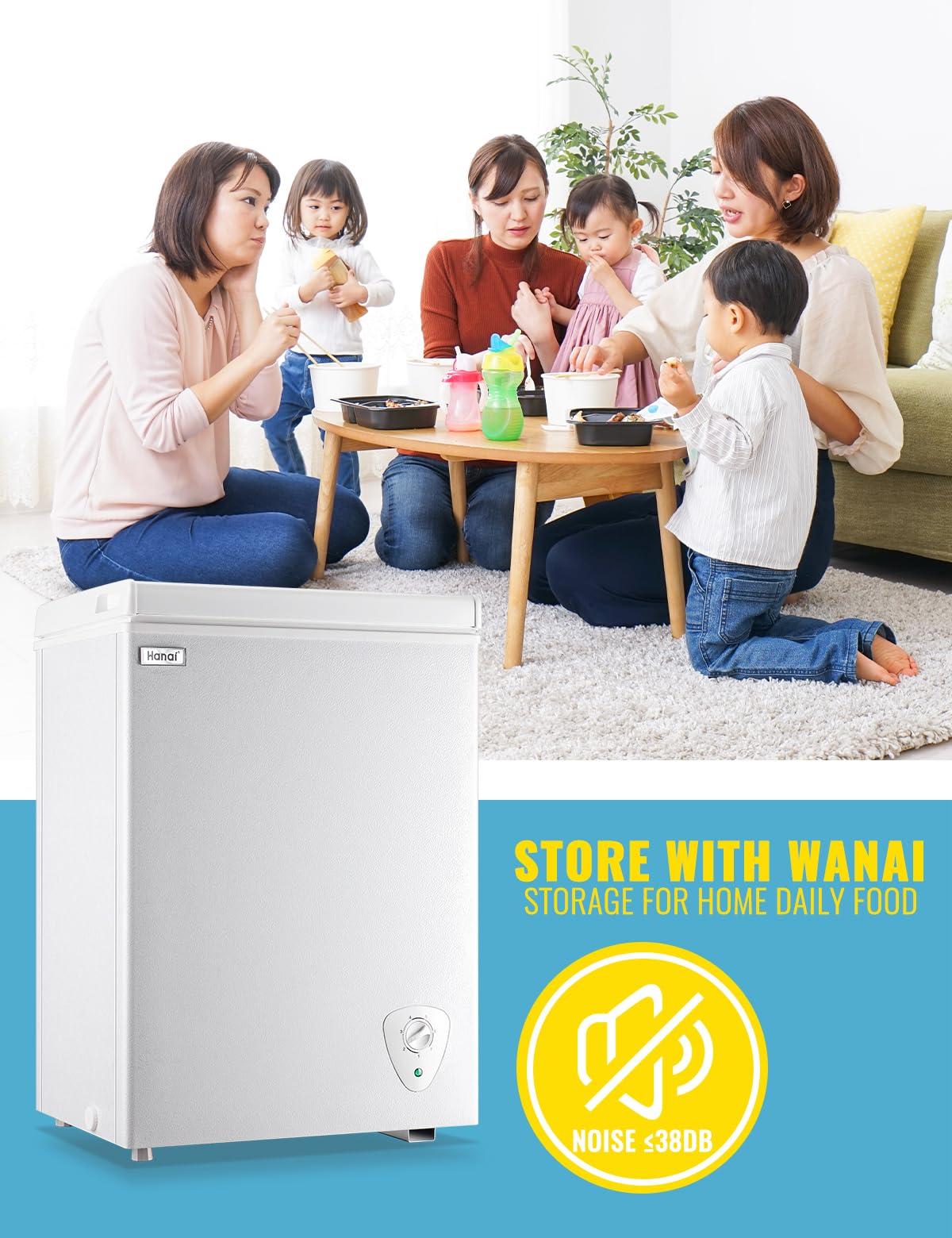WANAI Chest Freezer Small Deep Freezers with Removable Storage Basket Freestanding Top Door Compact Mini 7 Gears Temperature Control for Office Dorm Apartment