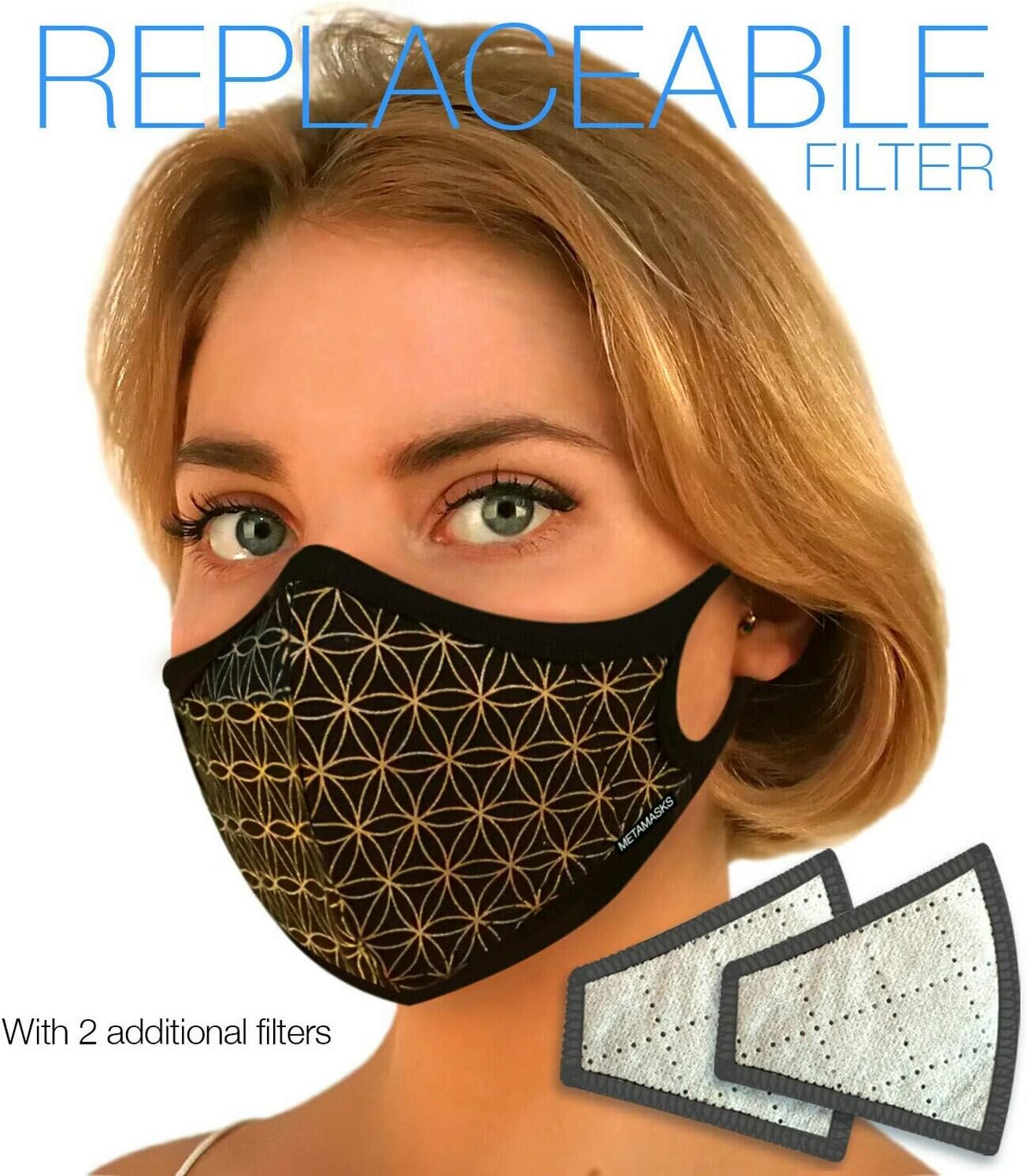 Air Pollution Face Mask For Women - Dust, N99 & N95 Pollution - Fashion Breathing Masks with Filter | Anti Exhaust Gas | Washable Eco PM2.5 (Large, Flower of Life Black (Replaceable Filter))