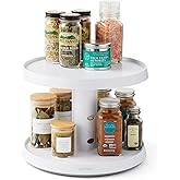 YouCopia Crazy Susan Two-Tier Turntable, Height-Adjustable Lazy Susan Organizer for Kitchen Cabinet and Pantry Organization and Storage, White