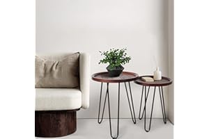 OAKRAIN Walnut Coffee Table, Set of 2, Small Coffee Table for Living Room, Nesting Tables, Round Nesting Coffee Table, Farmhouse End Tables for Bedroom, Hallyway