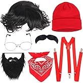 Yewong Comedy Group Costume Accessories Set Include Wig,Glasses, Bandana,Mustache,Beanie,Suspender for Halloween Party Dress Up