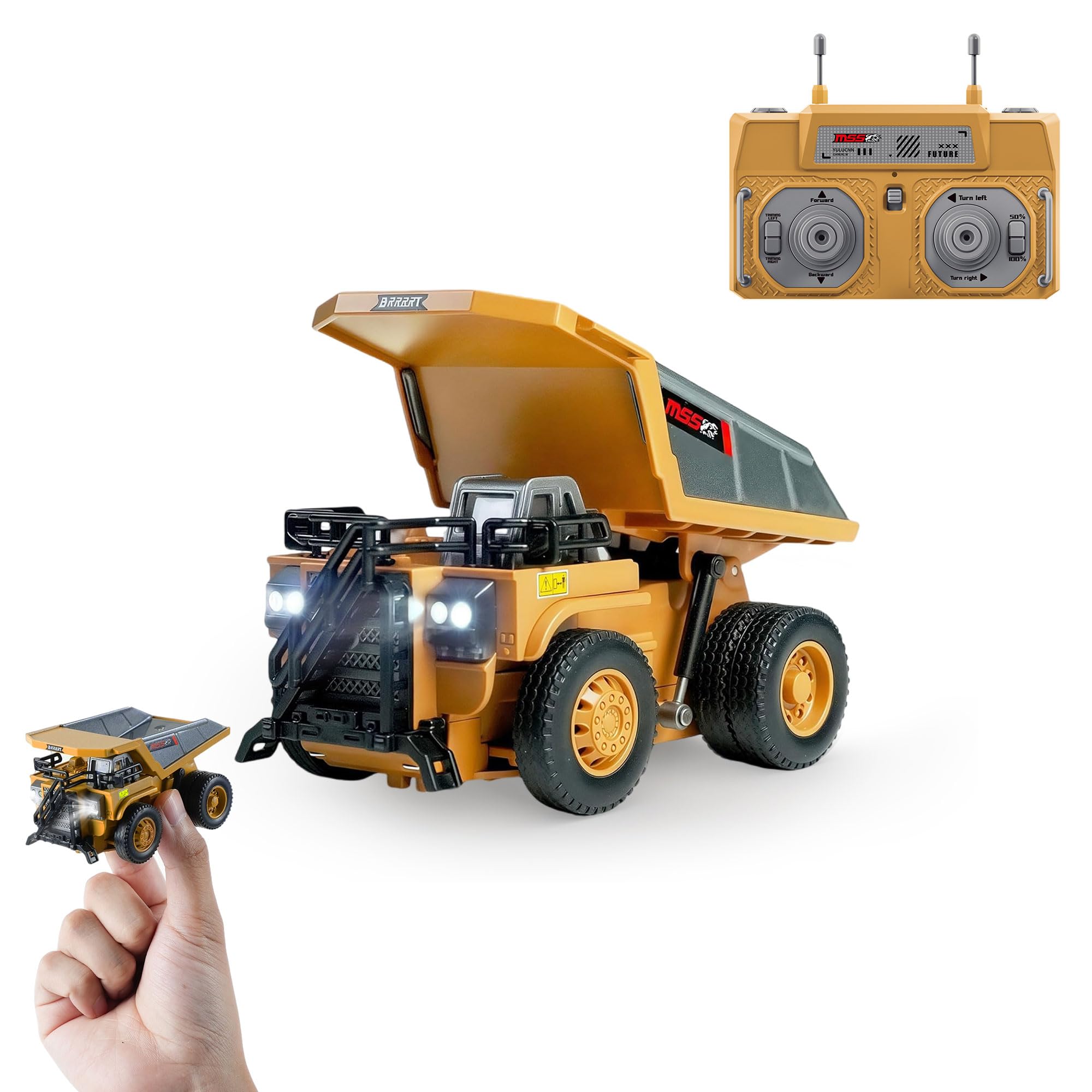 BRRRRT 1/64 RC Dump Truck,Mini Dump Truck Toy,8-Channel Remote Control Toy with Metal Bed & Light, RC Construction Vehicles,Type-C Built-In Battery,Birthday Gifts for Boys and Girls Age 3+ — image 1