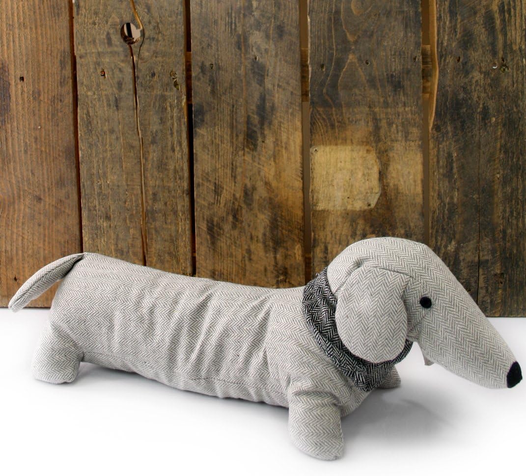 Carousel Home Herringbone Sausage Dog Doorstop Grey Fabric Door Stop