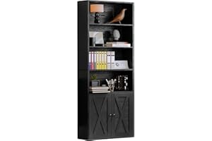 IRONCK Industrial Bookshelves and Bookcases with Doors Floor Standing 6 Shelf Display Storage Shelves 70 in Tall Bookcase for Home Office, Living Room