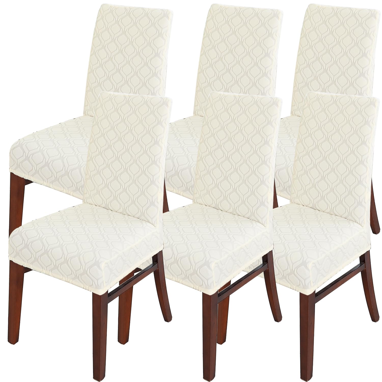 LANSHENG Dining Chair Covers, Stretch Chair Covers for Dining Chairs 6, Removable Washable Dining Chair Seat Slipcovers for Dining Room, Kitchen (Set of 6, Beige)