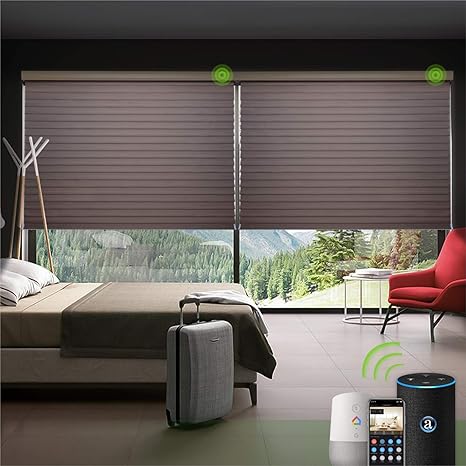 Amazon De Yoolax Elektrisches Rolladen Smart Shangri La Rollo Mit Motor Und Fernbedienung Alexa Google Home Kompatibel Sprachsteuerung Licht Filterung Aufladbar 60 Verdunkelung Braun Rollo Innen Elektrisch