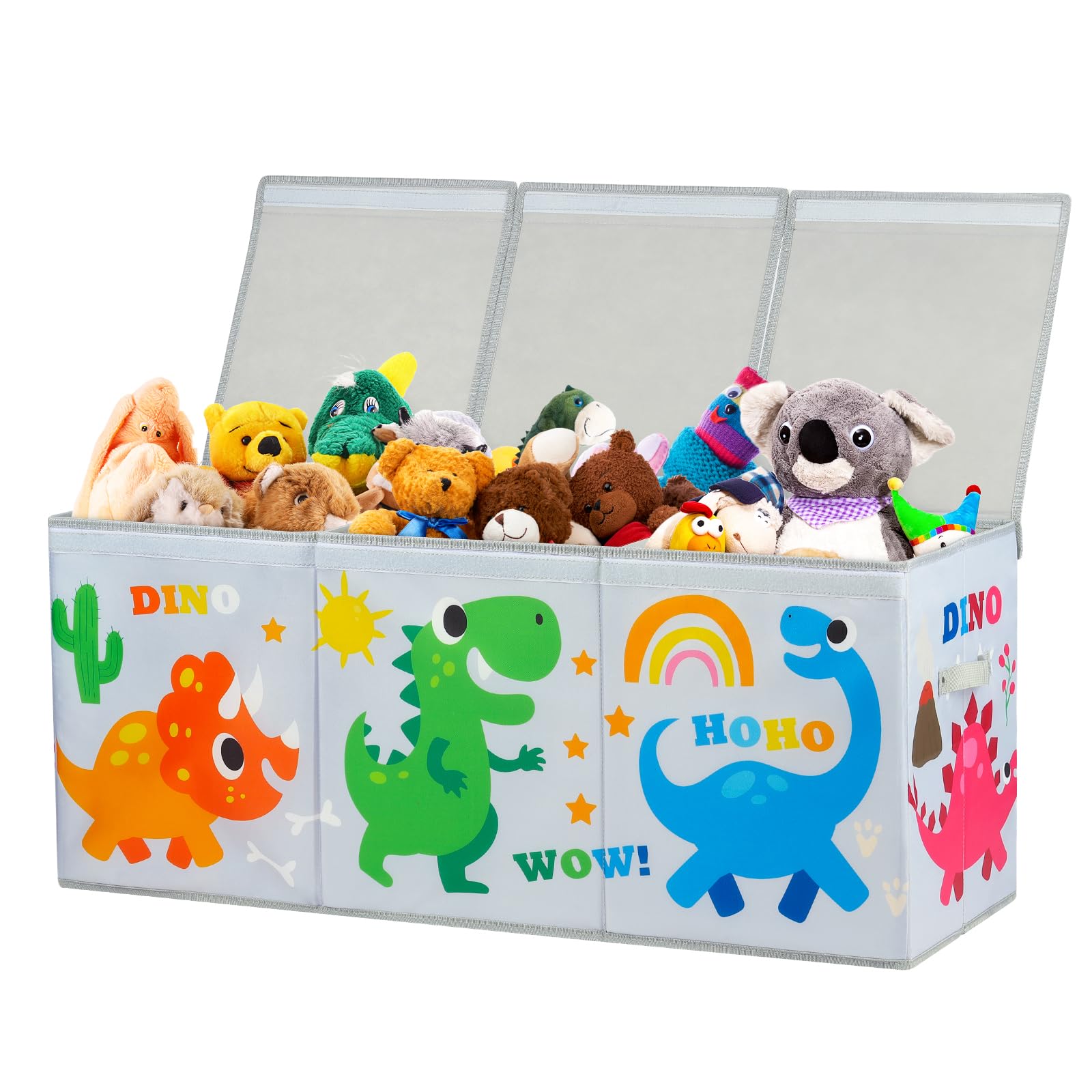 Decalsweet Cartoon Dinosaur Extra Large Kids Toy Storage Box with Lid,Foldable Oxford Toy Storage Organizer Box for Boys-96×32×40cm-Lightweight Toy Chest with Handles for Bedroom Nursery
