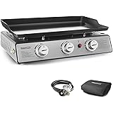 Royal Gourmet PD1301S Portable 24-Inch 3-Burner Table Top Gas Grill Griddle with Cover, 25,500 BTUs, Outdoor Cooking Camping 