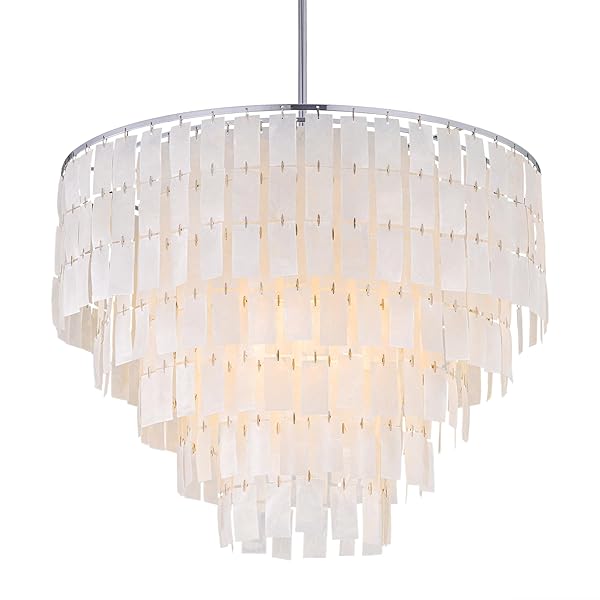 TOCHIC CAPIZ SHELL CHANDELIER, 6-LIGHT CHANDELIER FOR DINING...