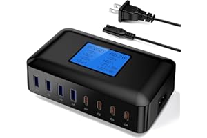 200W USB Charging Station, Sanicata 8 Port USB Charger Hub GaN Desktop Fast Charger for Multiple Devices, LCD Display Multi U