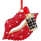 BIZIBAFF Red Lips Christmas Ornament for Women Girls - Metal Sparkly Rhinestones Lipstick Makeup Ornaments for Christmas Tree Decorations - Sexy Lips Christmas Keepsake Gifts