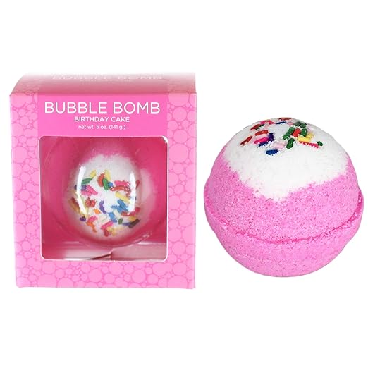 Birthday Cake BUBBLE Bath Bomb in Gift Box. USA Made Large Lush Spa Fizzy Handmade Gift Idea for Her, Wife, Girlfriend - Releases Pink Color, Cupcake Scent, and Bubbles in Bath â“ Dry Skin Moisturizing