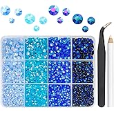 qiipii Blue Jelly Resin Rhinestones Bulk 3mm 4mm 5mm Flatback Royal Blue Stones for Crafting Non-Hotfix Teal Blue Sapphire Blue AB Resin Gems Diamonds for Nails Eyes Face Makeup Tumblers DIY Crafts