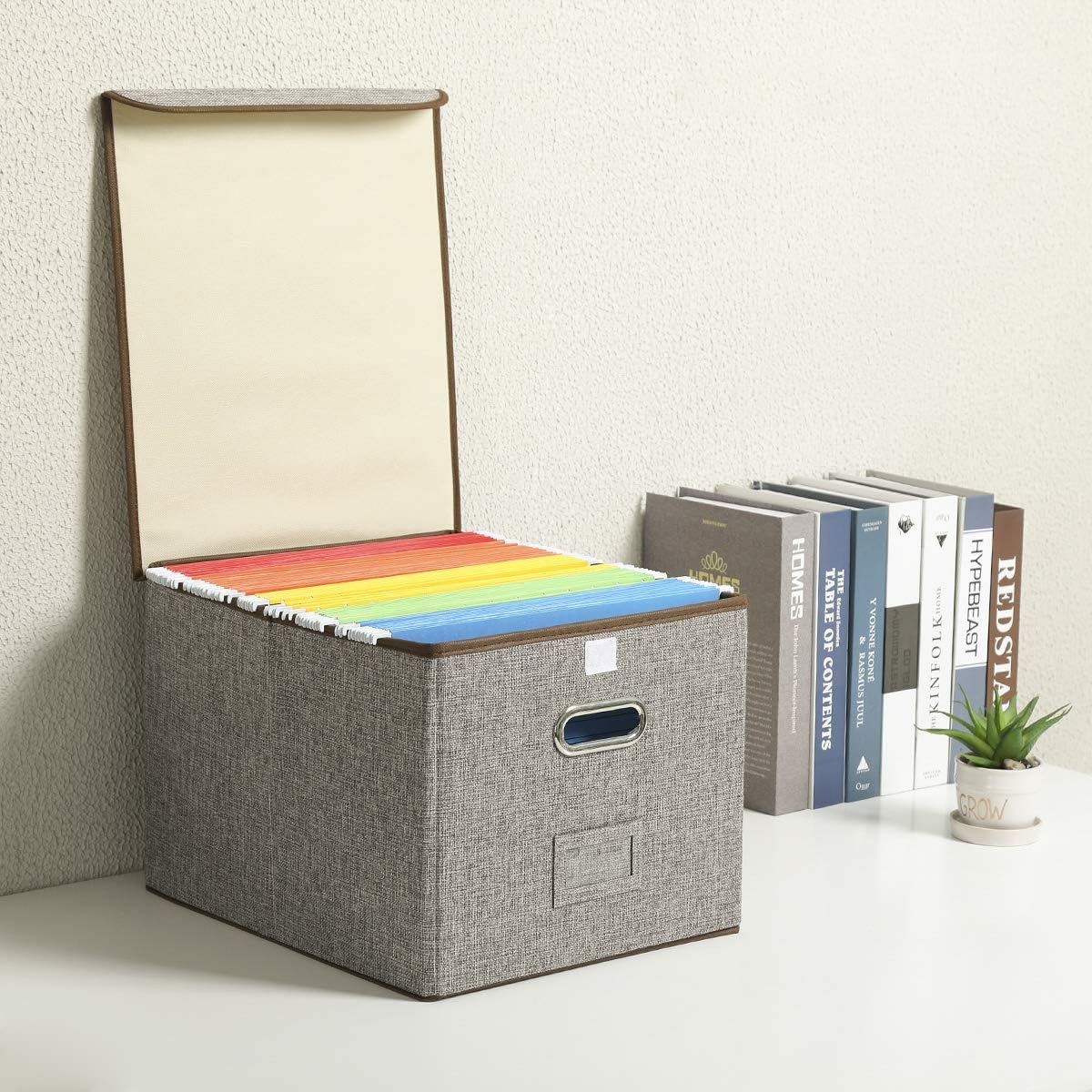 Collapsible File Box with Lid [4-Pack] Decorative Documents Storage Organizer with Linen Filing, Home Office Bin, Letter Size Legal Size(15x13x11) (Grey): Home Improvement