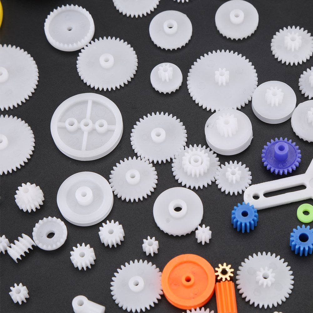 Walfront 78Pcs Motor Gears Kits Plastic Spindle Gear Set Gear Packages Robot Gear Pulley Shaft Belt Assembly for Robot Toy Automobile Cars DIY Kit Including Axle Tire Gear Bushings Rack