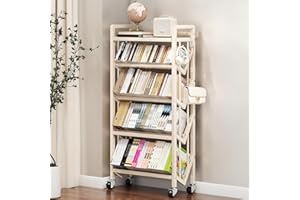 KGOASUHDU Bookshelf Movable Book Cart Multi-Layer Storage Rack Large-Capacity Rolling Cart L-Shaped Carbon Steel Shelf Suitable for Storing Books, Magazines, Newspapers, Shoes